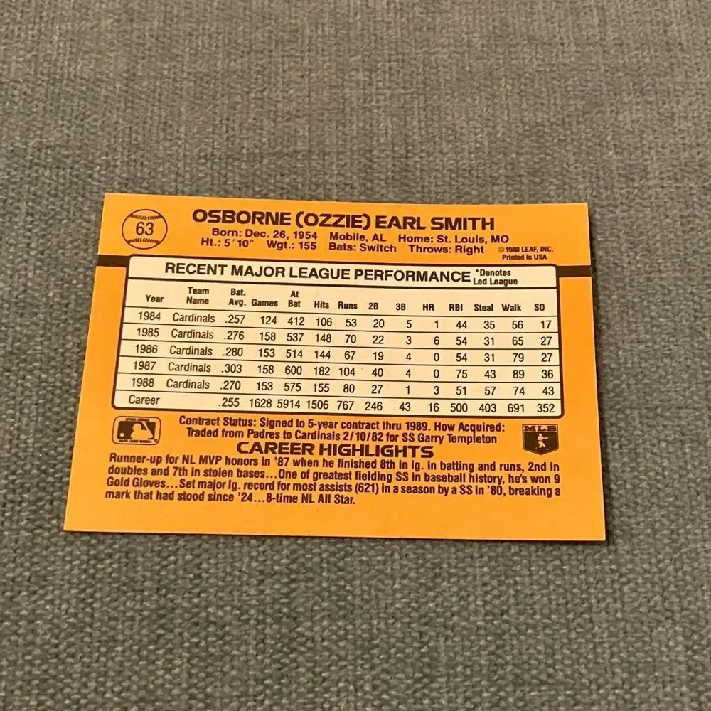 1989 Donruss St. Louis Cardinals Baseball Card Trading Card